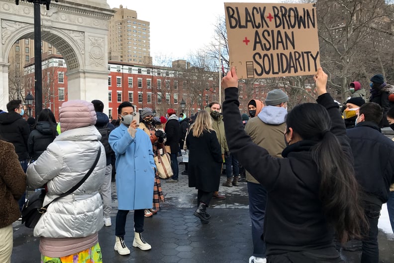 NEW YORK, NEW YORK - FEBRUARY 20: Fashion designer Prabal Gurung (L) attends the End The Violence Towards Asians rally in Washington Square Park on February 20, 2021 in New York City. Since the start of the coronavirus pandemic, violence towards Asian Ame