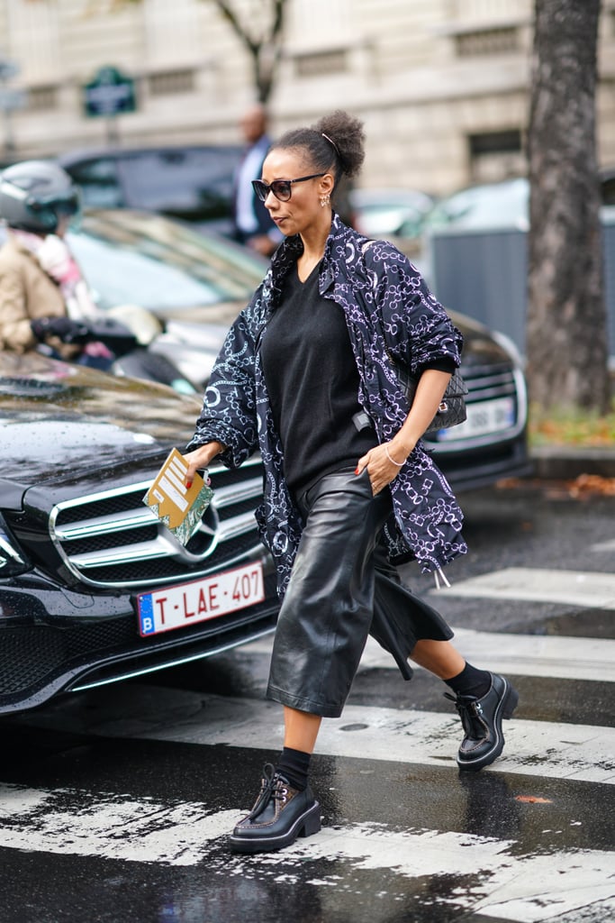 Leather Pants Outfit Idea: Leather Culottes + Combat Boots