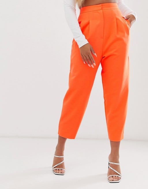 ASOS DESIGN petite extreme tapered 80s pants in pop orange