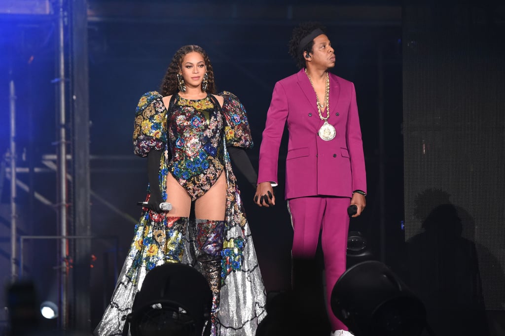 Beyoncé and JAY-Z performed during the 2018 Global Citizen Festival in Johannesburg, South Africa, and Beyoncé's embroidered cape and bodysuit by British designer Mary Katrantzou was covered in graphic patterns meant to reflect each country in Africa. The bottom was complete with a map of the continent's 54 sovereign states. Meanwhile, JAY-Z wore a magenta suit that accented Beyoncé's look perfectly.