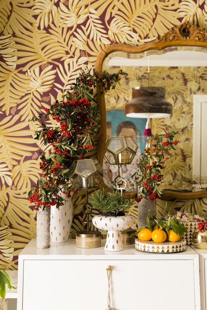 Justina is playful when it comes to decorating — as by hanging metallic ornaments from a cactus — and when entertaining. "My entertaining style is super personal, casual, homey, unexpected, and above all fun! I don't think entertaining should be taken too seriously. If you're all stressed out and not having fun, your party is going to reflect that vibe," she said.