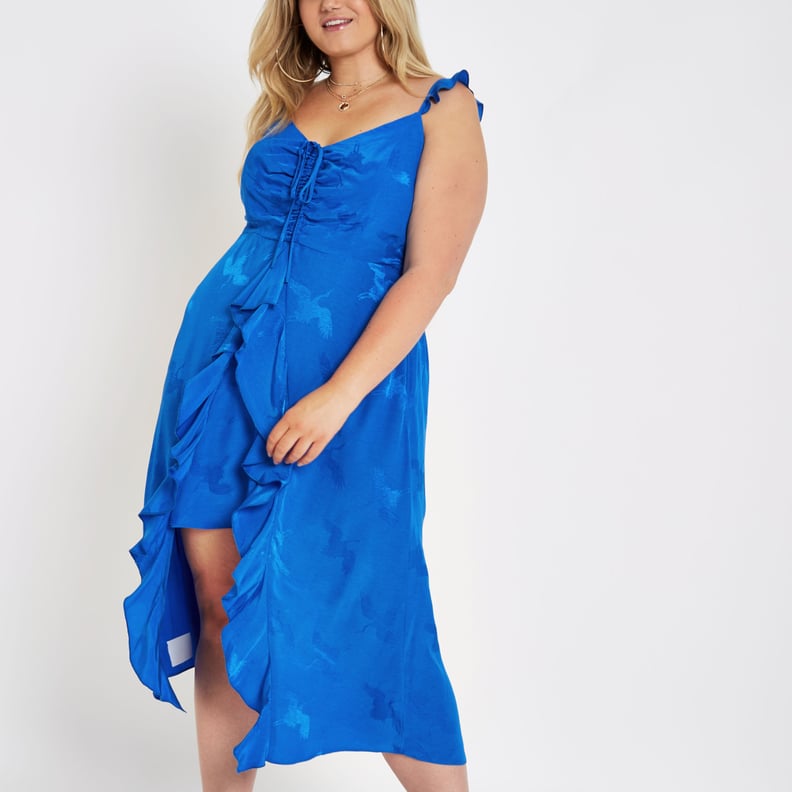 Blue Jacquard Frill Slip Dress