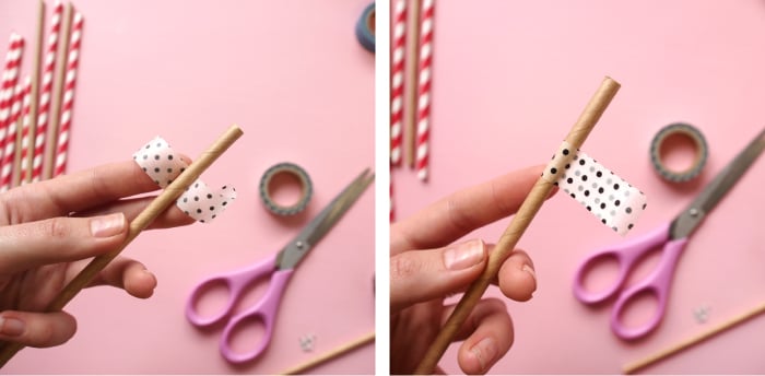 Then take your scissors and cut the washi into a cute flag shape. Combining different shapes and patterns can look extracute, so don't be afraid to mix it up!