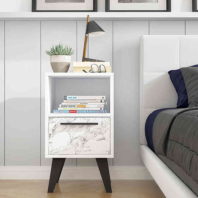 Manhattan Comfort Amsterdam One Drawer Marble Front Nightstand in