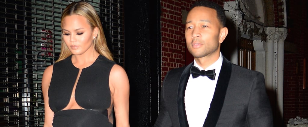 Chrissy Teigen Wearing a Long Black Dress