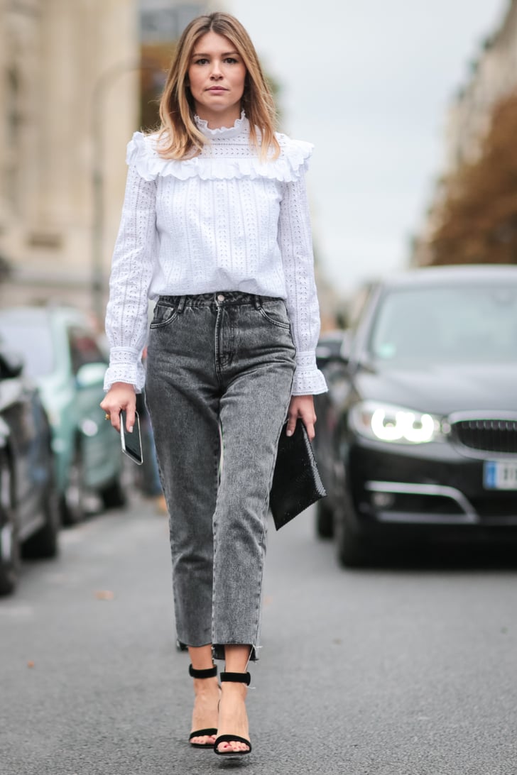 With a girlie blouse and chic heels | Jeans Outfit Ideas | POPSUGAR ...