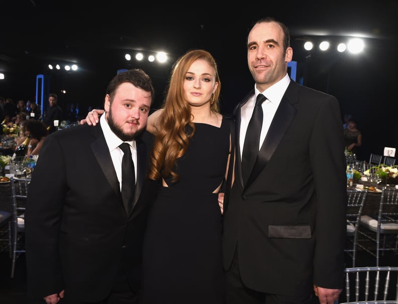 John Bradley (Samwell Tarly), Sophie Turner (Sansa Stark), and Rory McCann (Sandor "The Hound" Clegane)