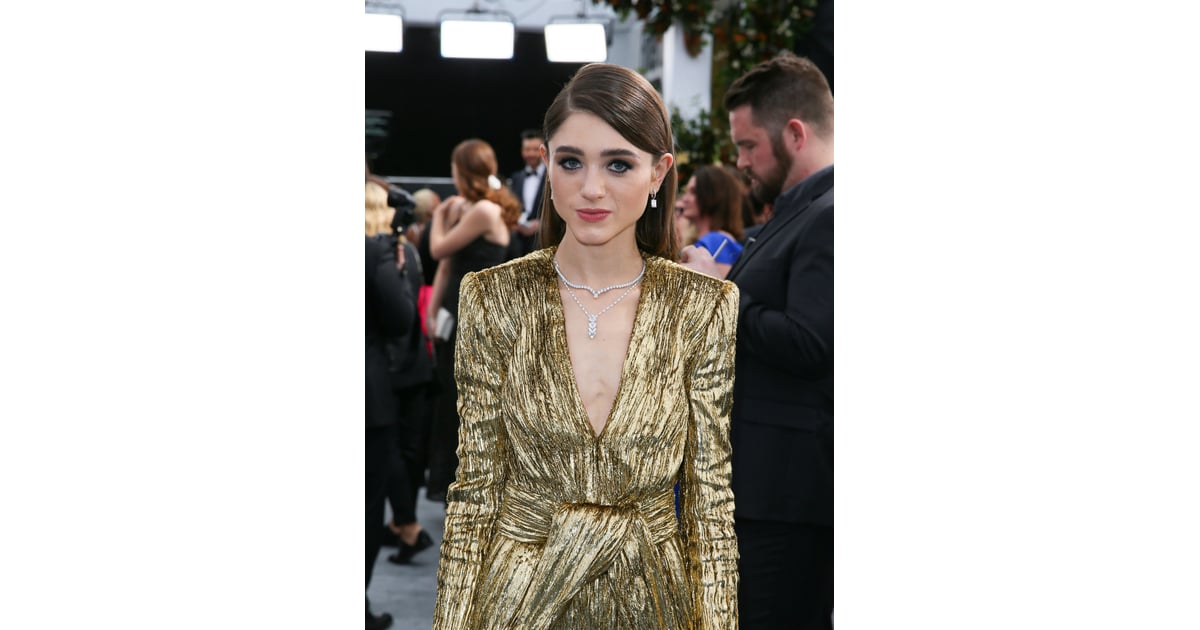 Natalia Dyer Gold Saint Laurent Dress at the SAG Awards... Fashion Photo 4 Natalia Dyer Looks as Chic as Chic Can Be in Saint Laurent