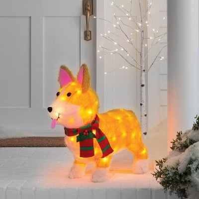 Christmas Incandescent Tinsel Corgi Dog Novelty Sculpture
