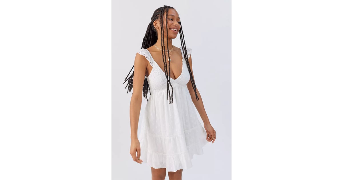 Uo Malta Flutter Sleeve Mini Dress Blake Livelys White Sundress And Sneakers Popsugar 