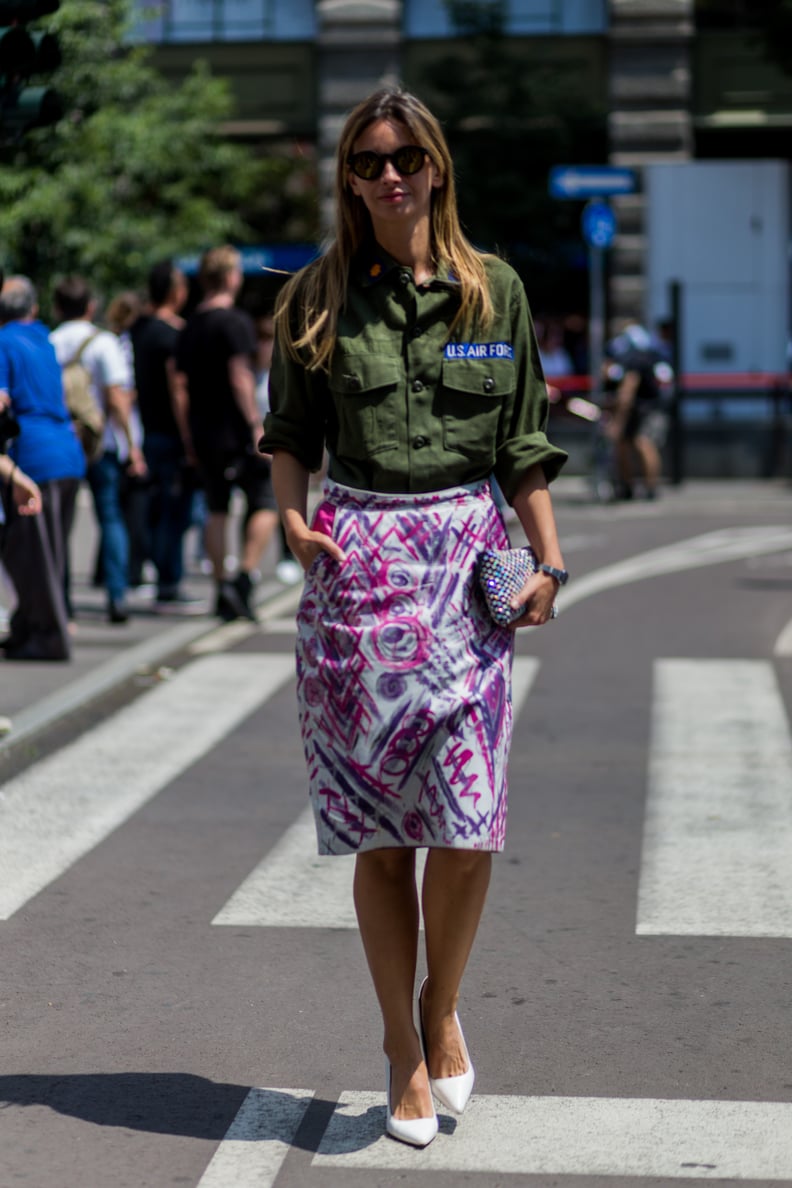 Style a Button-Down With a Printed Skirt