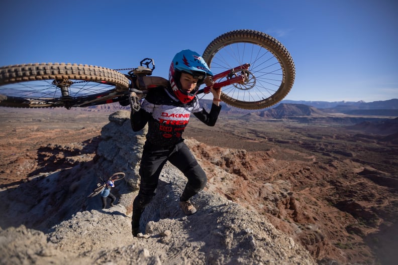 Casey Brown leads Hannah Bergemann up the ridgeline to the top of their line at Red Bull Formation in Virgin, Utah, USA on 30 May, 2021. // Catherine Aeppel / Red Bull Content Pool // SI202105310126 // Usage for editorial use only //