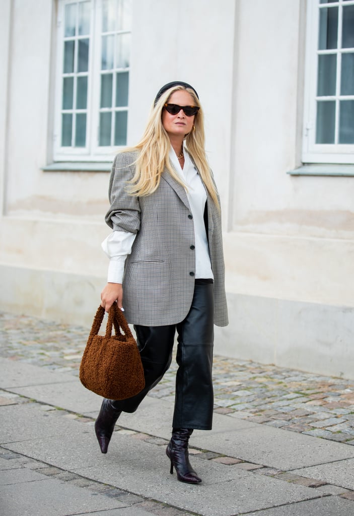 Autumn Outfit Idea: Tartan Blazer + Furry Bag