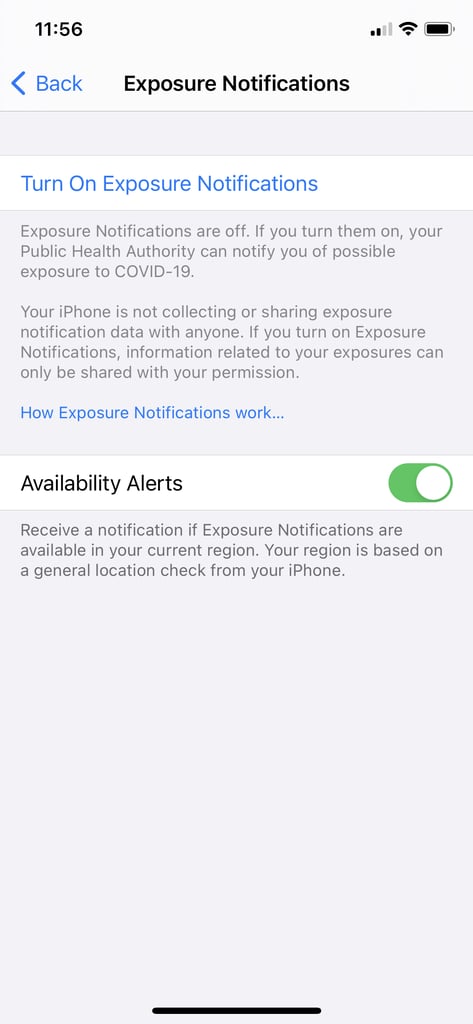 Select "Turn on Exposure Notifications"