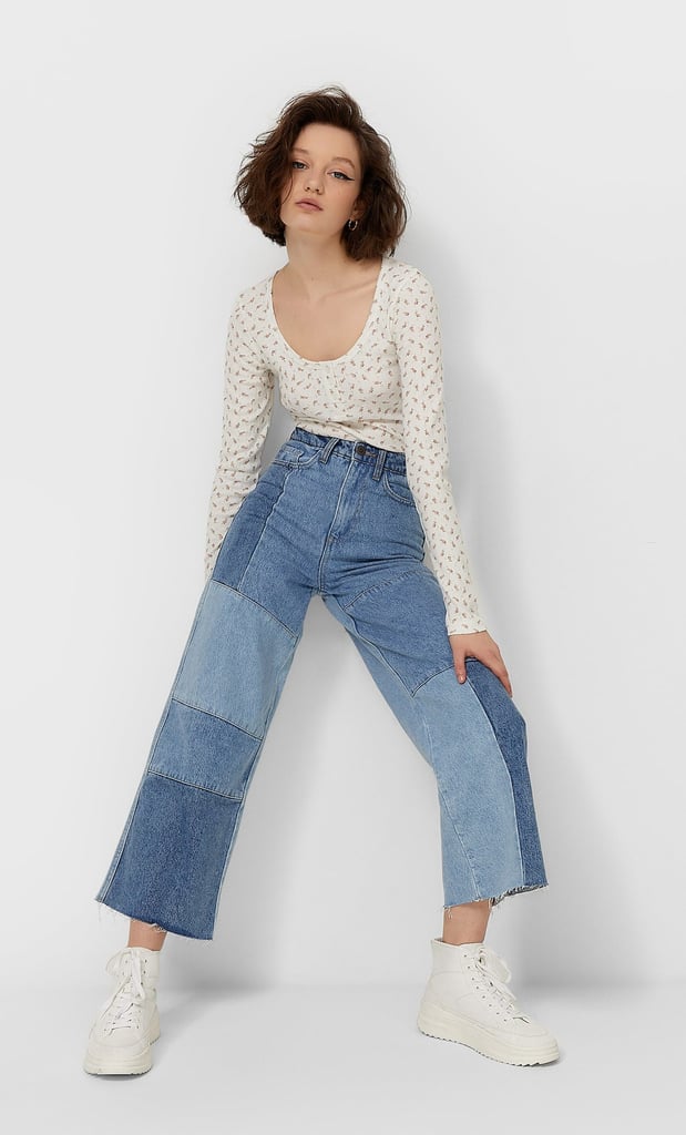 Stradivarius Culotte Jeans With Patchwork