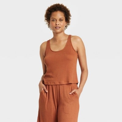 Stars Above Women's Crinkled Texture Knit Pajama Tank Top