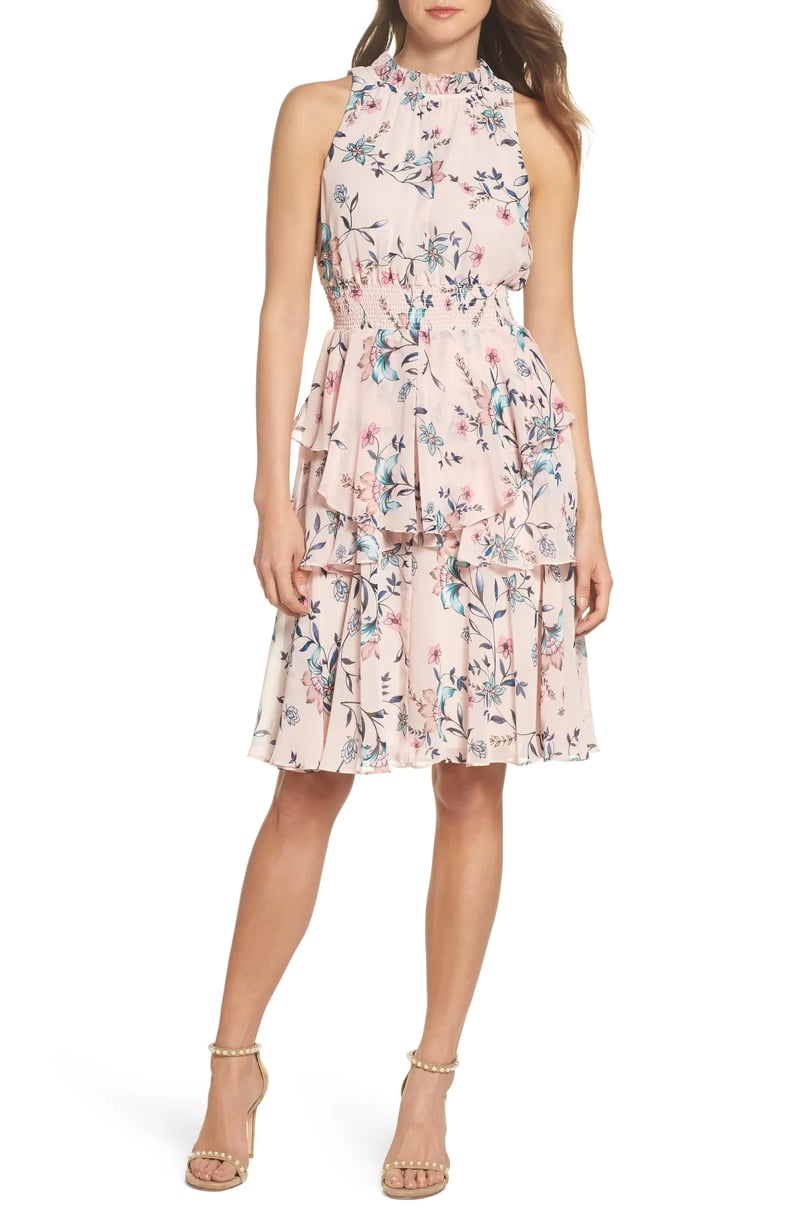 A Knee-Length Petite Dress: Eliza J Floral Ruffle A-Line Dress