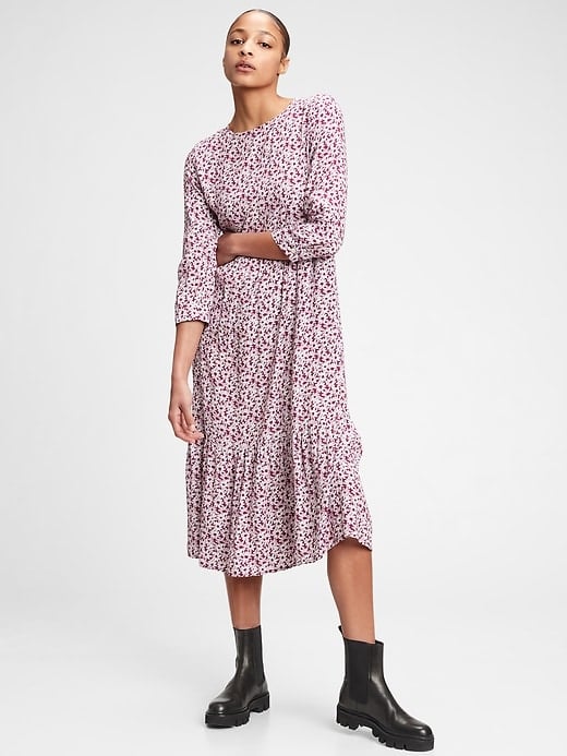 Gap Three-Quarter Sleeve Flounce Midi Dress