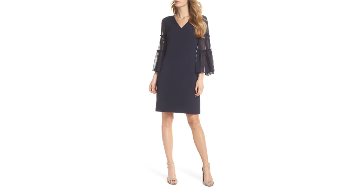 Chelsea28 Sheer Sleeve V Neck Shift Dress Calling All Curvy