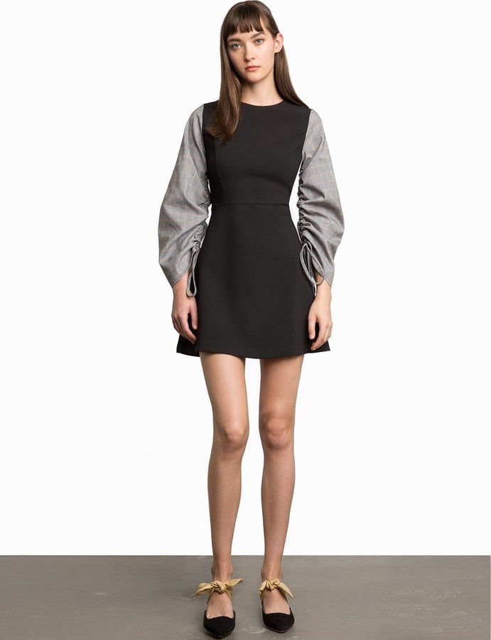 Pixie Market Romie Check Ruched Sleeve Dress