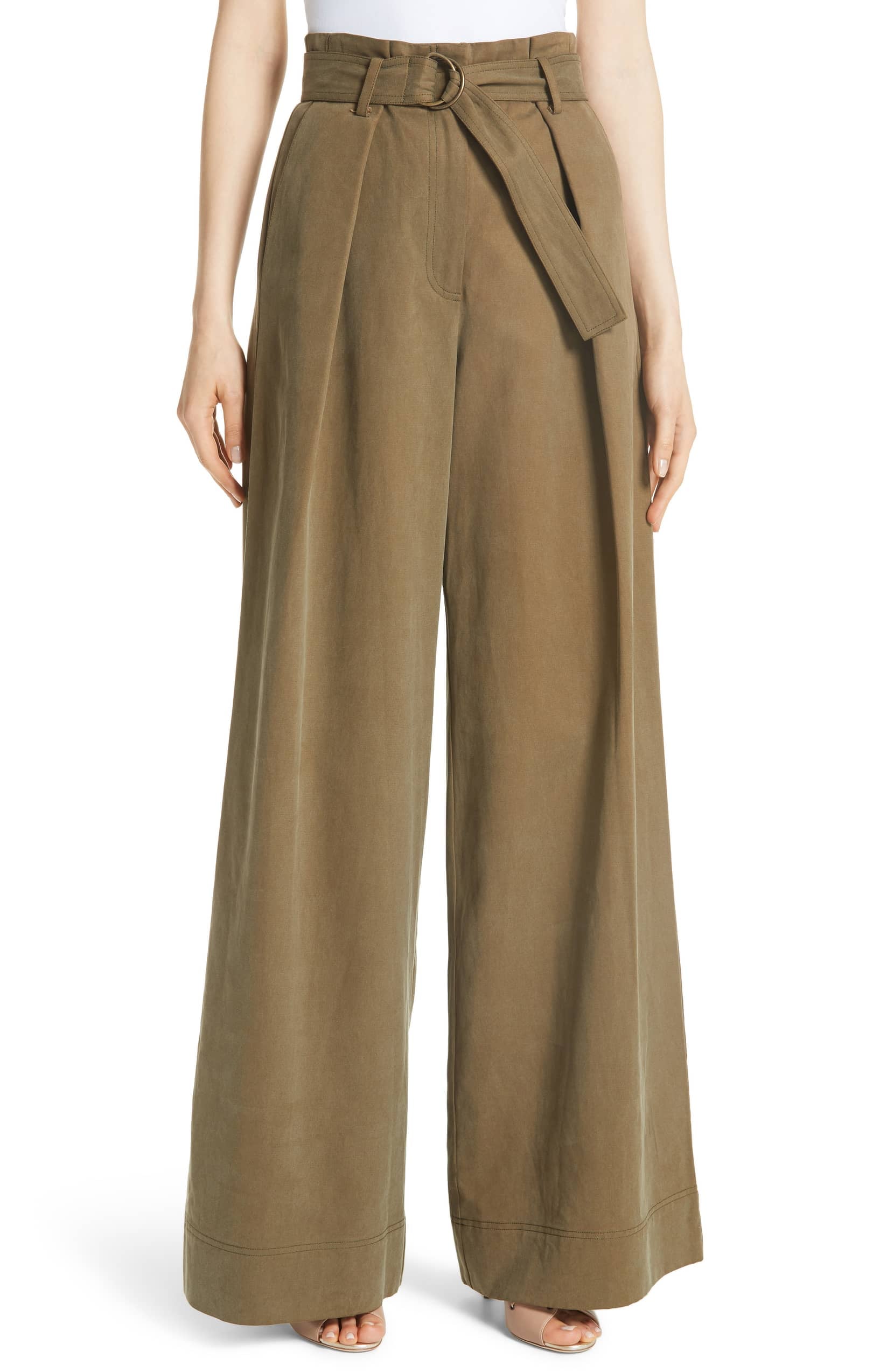 Long Tall Sally Tall Womens Belted Paperbag Waist Linen Trouser in Brown