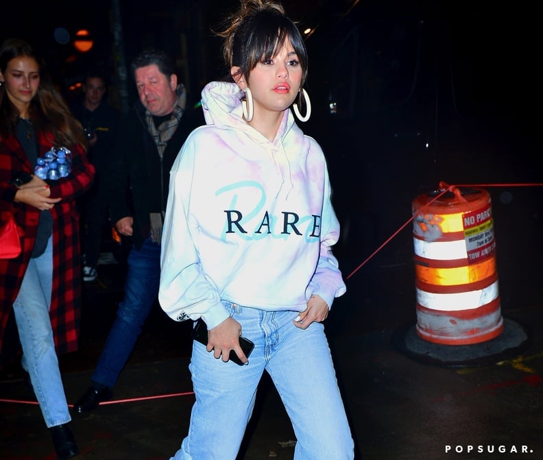Selena Gomez Wore New Hairstyle With Bangs and an All-Denim Outfit