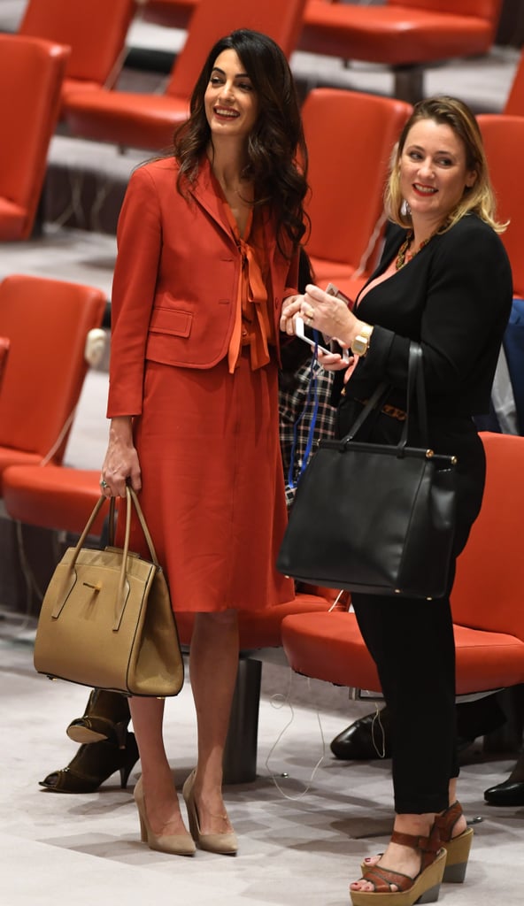 Amal Clooney Orange Bottega Veneta Suit