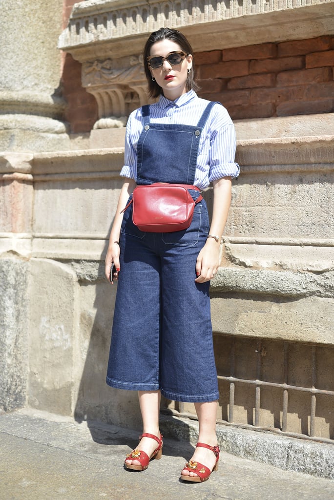 Take overalls to the next level by opting for a wide-leg style and pairing them with a chic fanny pack.
