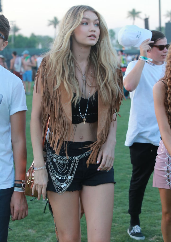 At the Festival, Gigi Clipped Her Express Chain Onto Her Cutoffs