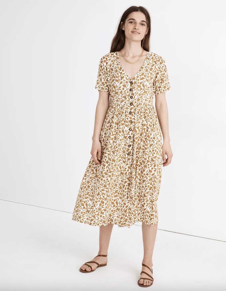 Button-Front Midi Dress