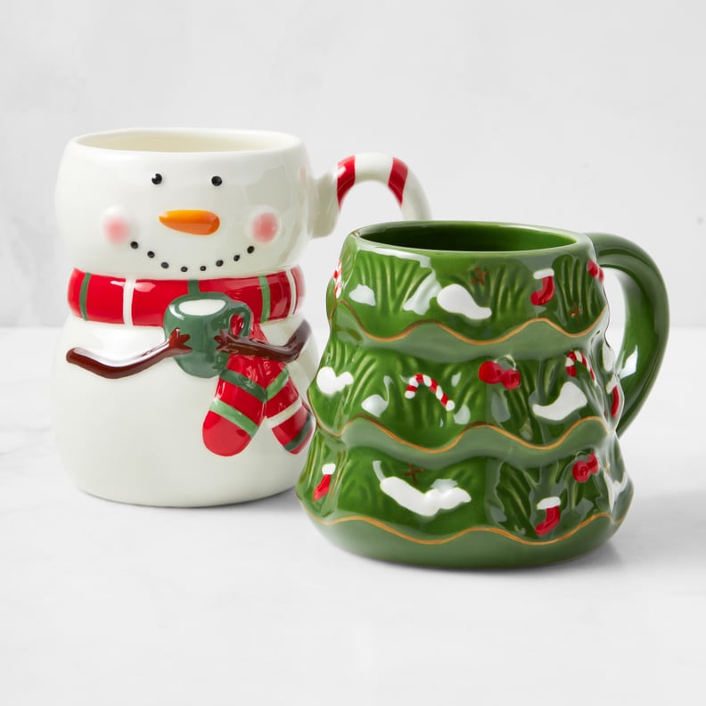 Playful Holiday Mugs: Williams Sonoma Figural Christmas Tree and Snowman Mug Set