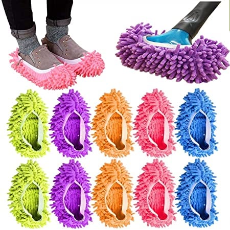 Microfibre Mop Slipper Shoes For Floor Cleaning (5 Pairs, Washable/Reusable)