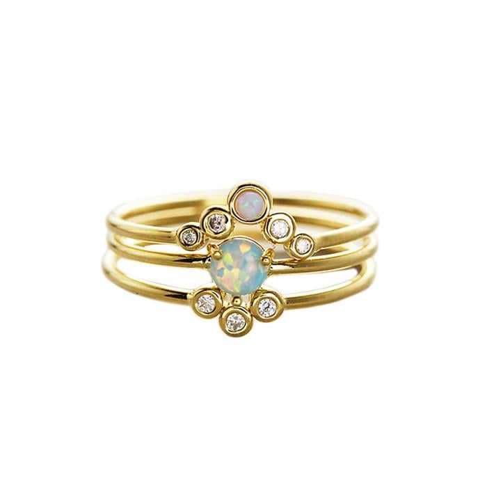 Tai Jewellery Triple Gold And Opal Stack Rings