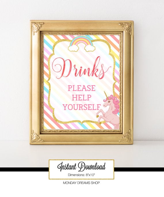 Printable Unicorn Party Sign Drinks
