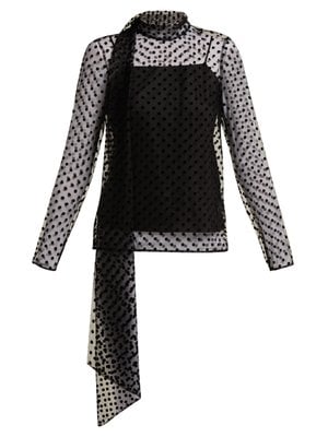 Erdem Yvonne Polka Dot-Flocked Silk-Tulle Blouse