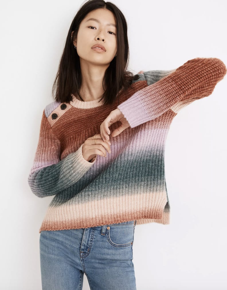 A Rainbow Sweater: Madewell Space-Dyed Button-Shoulder Pullover Sweater