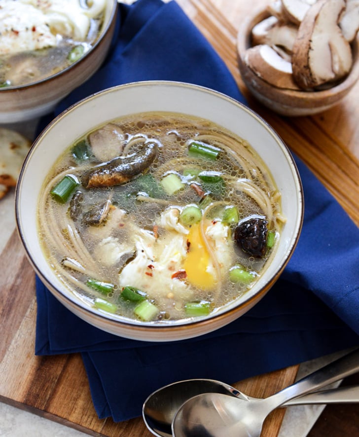 Mushroom and Chicken Soba Noodle Soup With Poached Egg