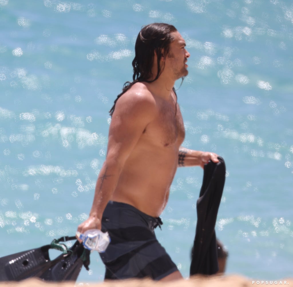 Jason Momoa Shirtless on the Beach in Hawaii June 2019