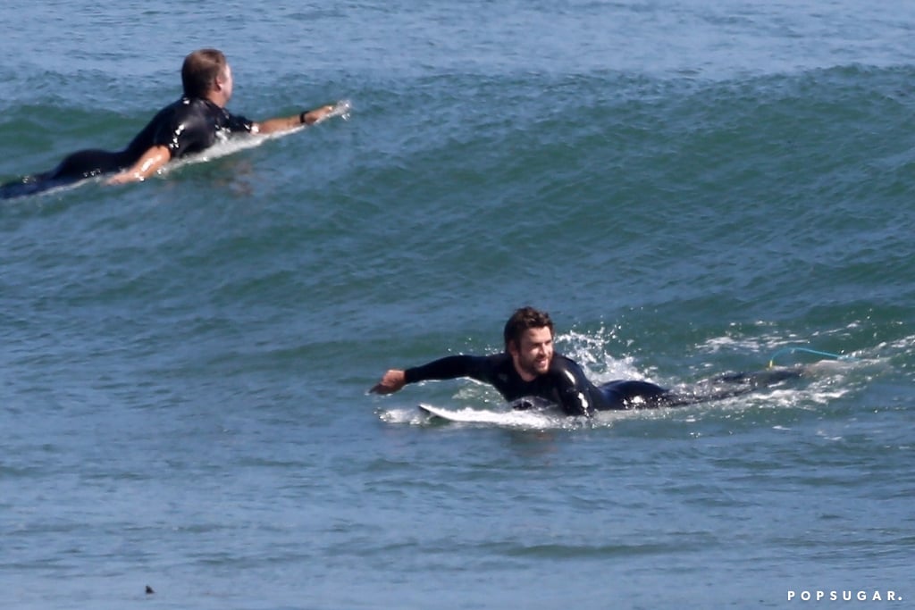 Liam Hemsworth Surfing Shirtless in Malibu June 2018