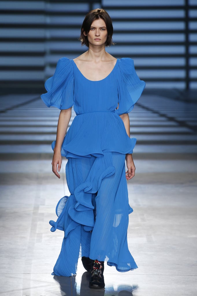 A Blue Gown From the Preen by Thornton Bregazzi Runway at London Fashion Week