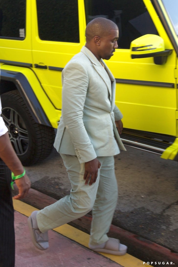 Kanye West Wearing Yeezy Slides to 2 