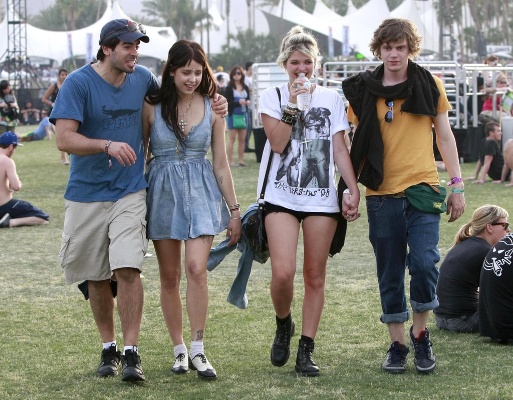 Eli Roth, Peaches and Pixie Geldof, and Evan Peters walked to a show in 2010.