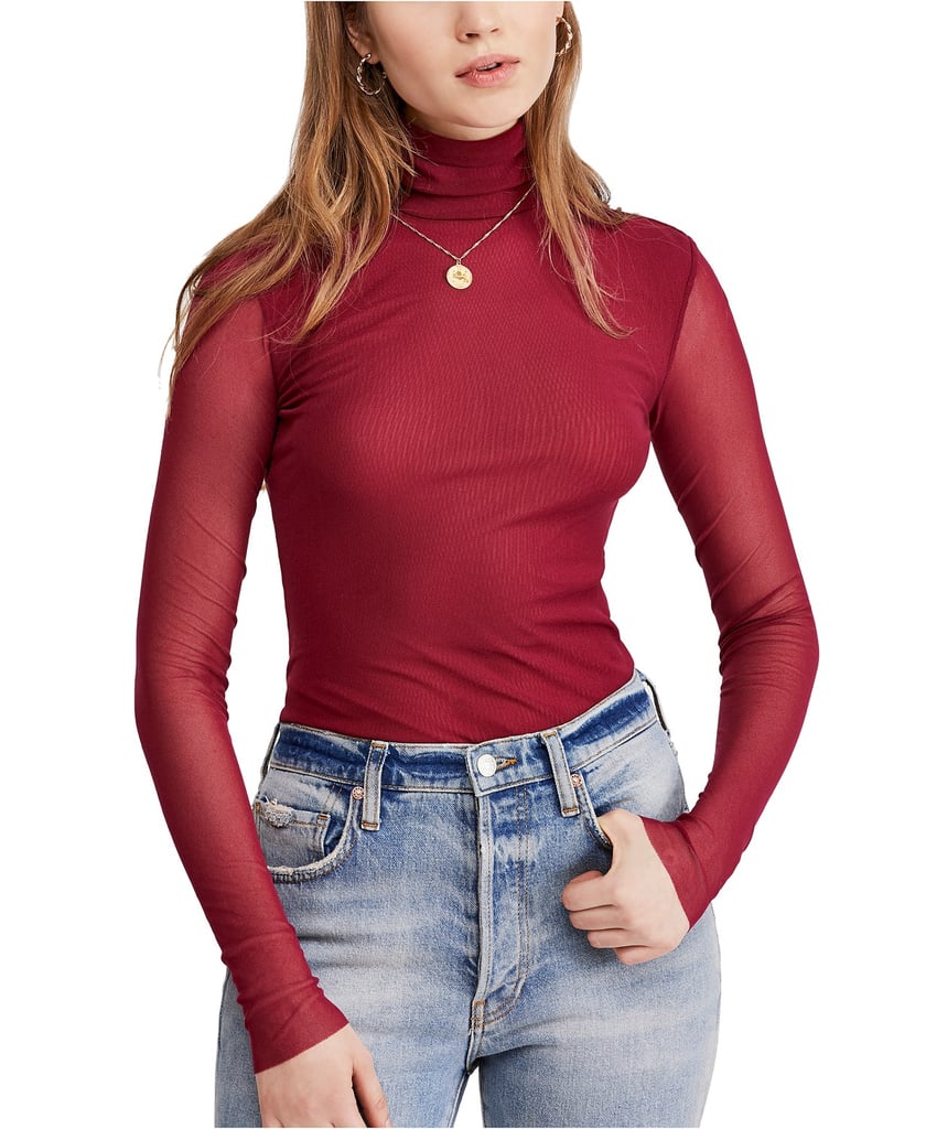 Free People Double-Layer Mesh Turtleneck