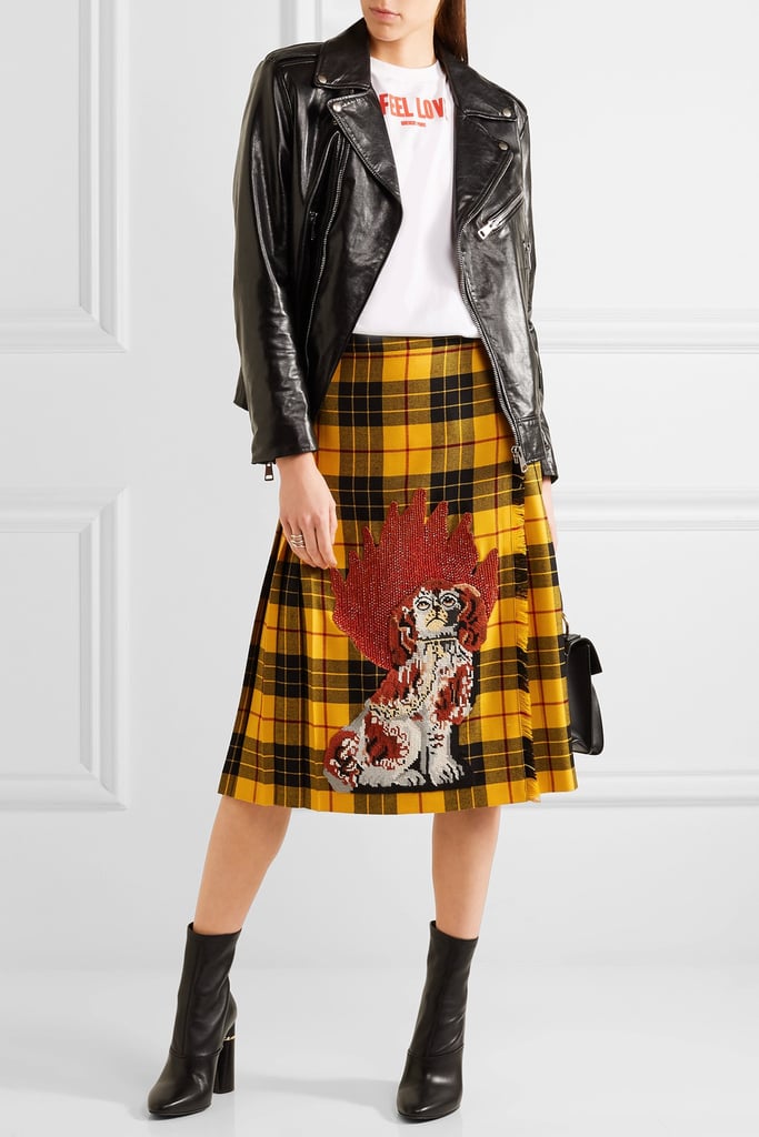Gucci Appliquéd Plaid Wool Midi Skirt