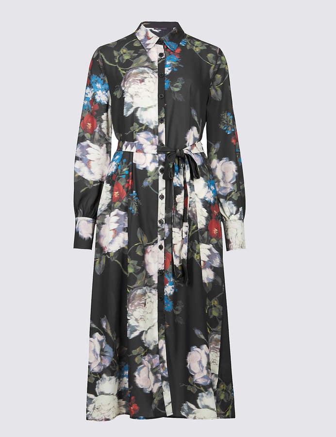 M&S Collection Floral Print Long Sleeve Shirt Dress