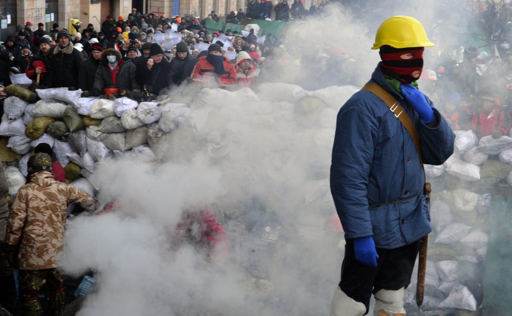 Protesters stood guard along the edges of the camp.