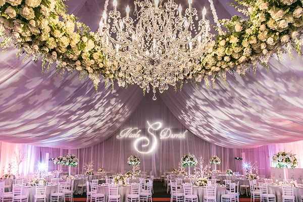 Fabric draping and creative lighting transform this ballroom from ordinary to extraordinary.