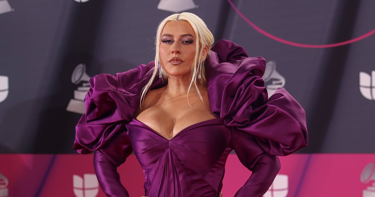 Christina Aguilera Exudes Royalty in a Plunging Purple Gown
