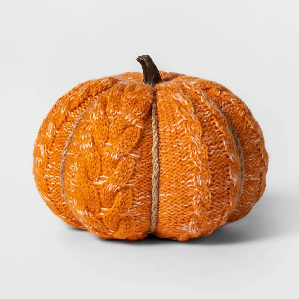 Knit Orange Pumpkin Halloween Decoration in Medium