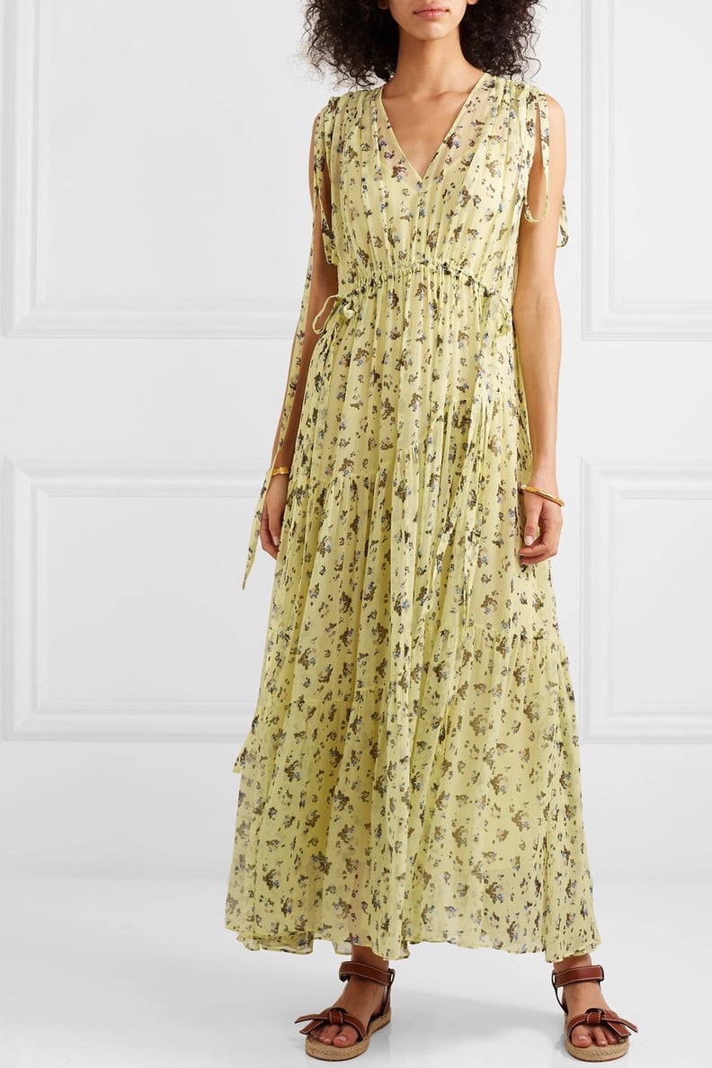 Lee Mathews Clementine Ruched Tiered Floral-Print Silk-Georgette Maxi Dress